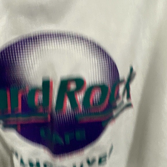 Vintage Hard Rock Cafe T-Shirt XL White Teal Purple Vancouver Canada 1989 Flaw - Picture 4 of 11
